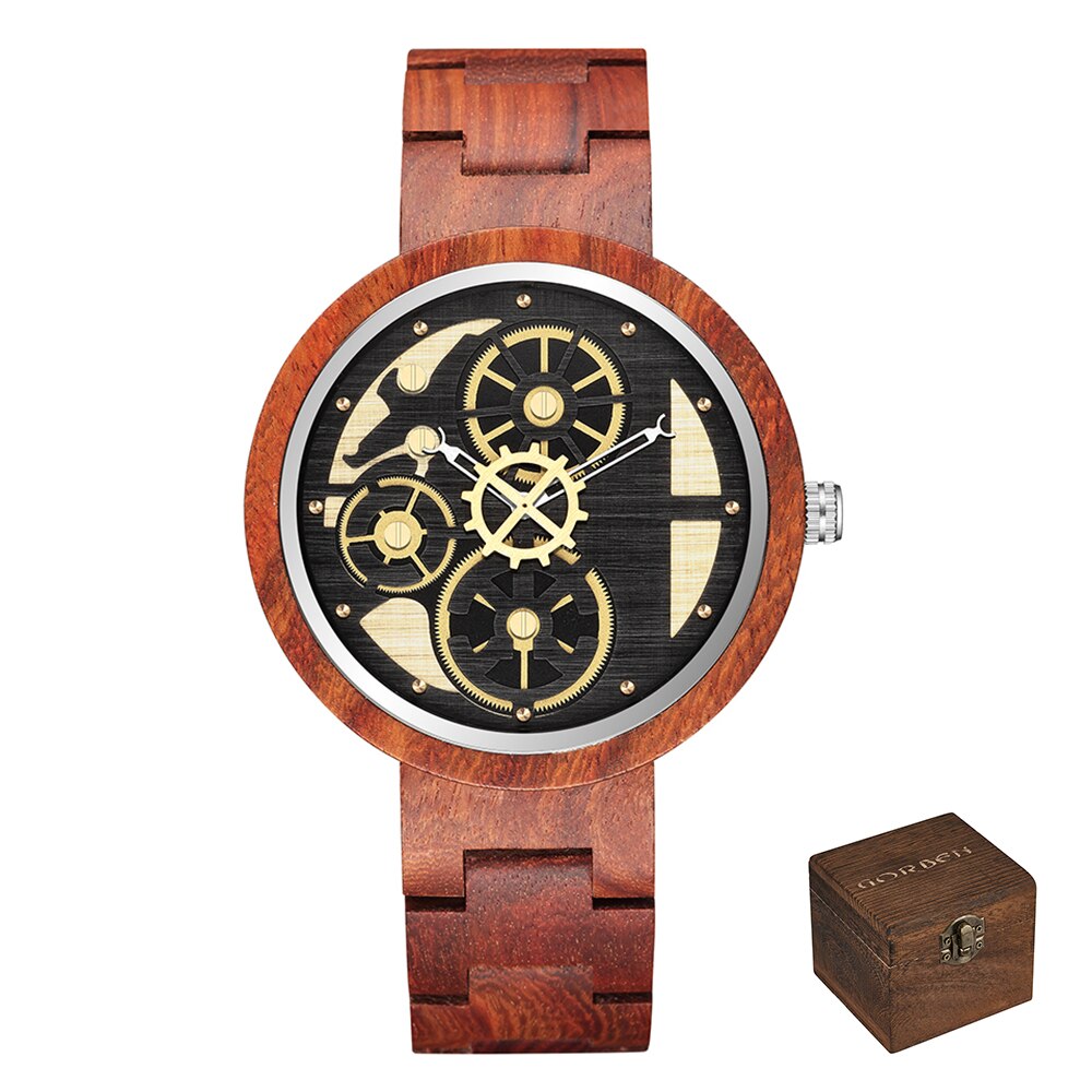 🕰️⌚️🎁 Reloj De Madera Wanlut para hombre, un impresionante cronógrafo De cuarzo con correa De Madera sólida. Su diseño creativo incorpora una única rueda De engranaje, que agrega un toque de ingenio y estilo a tu muñeca.
