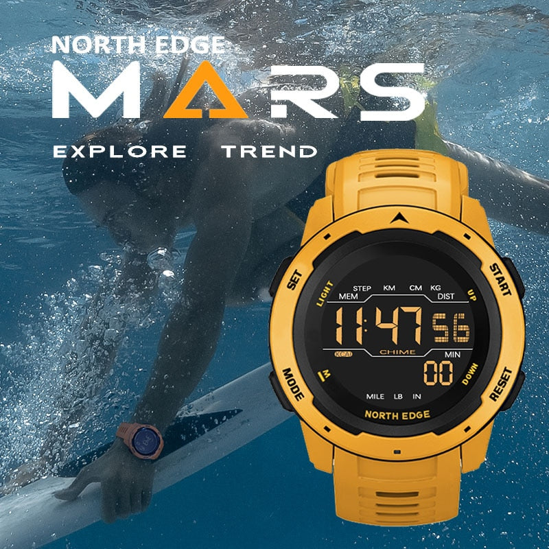 NORTH EDGE Men Digital Watch: Deportivo y resistente al agua 50M, con doble hora, podómetro y alarma. Reloj deportivo militar. ⌚💦🏃‍♂️🚀