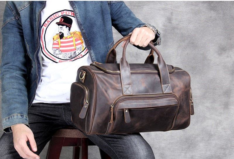MAHEU bolsa de viaje de cuero genuino para hombre bolso de viaje de negocios para exteriores color