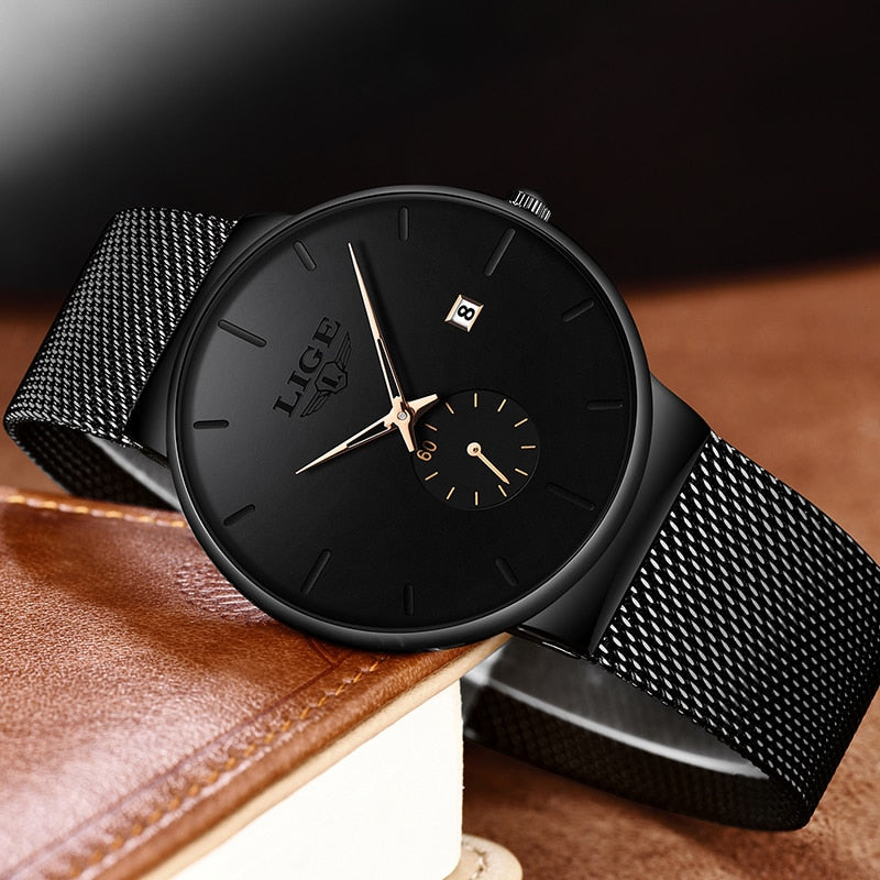 LIGE ⌚👨‍💼 Reloj ejecutivo de lujo para hombres 💼💎  Cronógrafo de cuarzo ultra delgado ⌚🔧💼  Ideal para regalo 🎁👔  Relojes de cuarzo 💎⌚