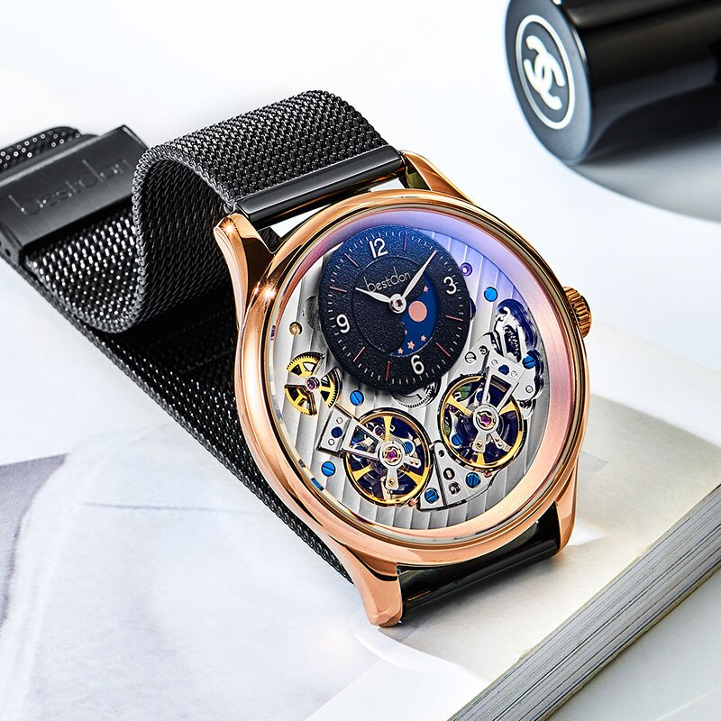 Bestdon-reloj con doble mecanismo Tourbillon para hombre, accesorio masculino de pulsera resistente al agua con mecanismo automático, complemento mecánico suizo de marca de lujo, 7164