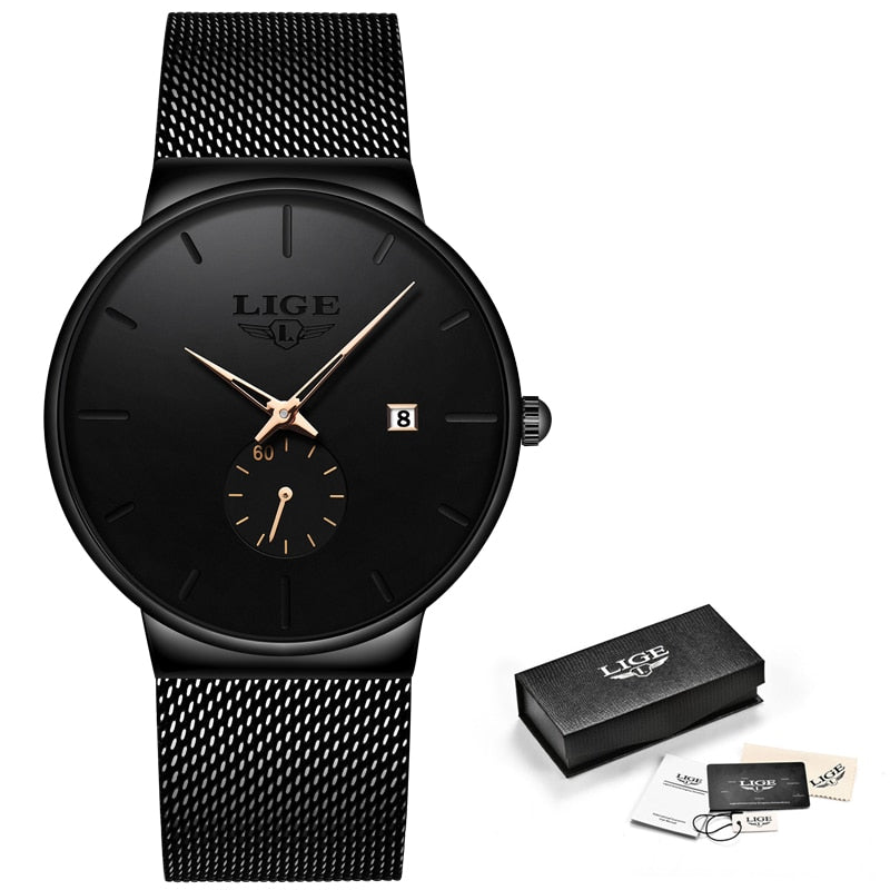 LIGE ⌚👨‍💼 Reloj ejecutivo de lujo para hombres 💼💎  Cronógrafo de cuarzo ultra delgado ⌚🔧💼  Ideal para regalo 🎁👔  Relojes de cuarzo 💎⌚