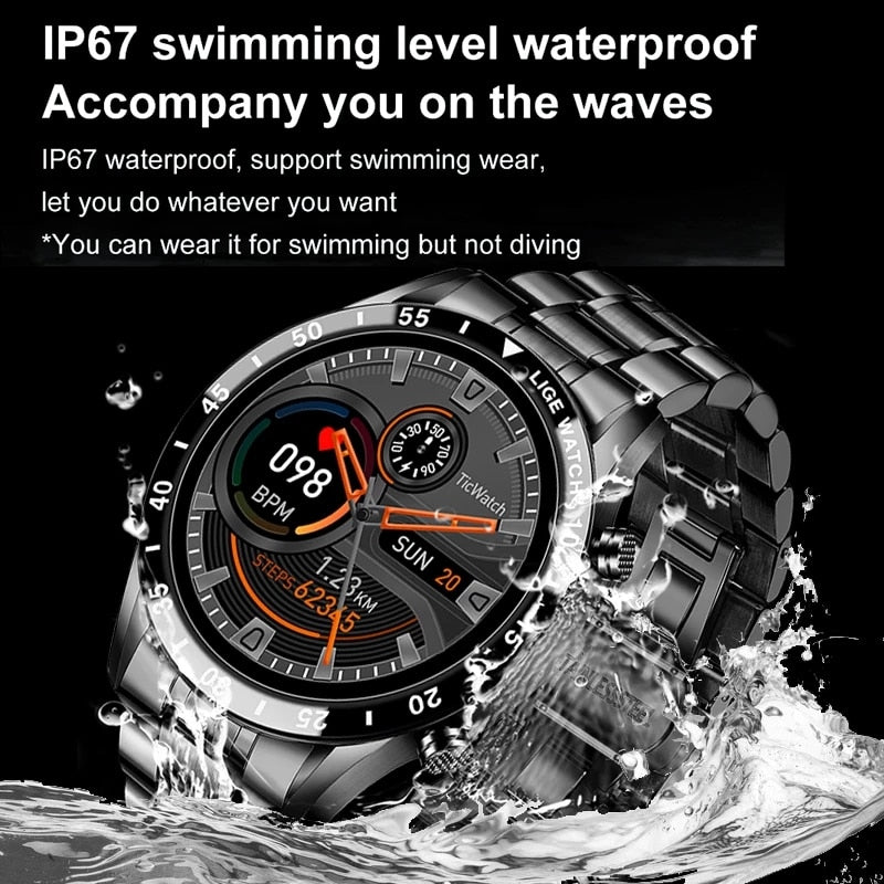 LIGE-reloj inteligente con pantalla táctil para hombre, accesorio de pulsera de acero resistente al agua con seguimiento de actividad deportiva, Bluetooth, llamadas, caja, 2023