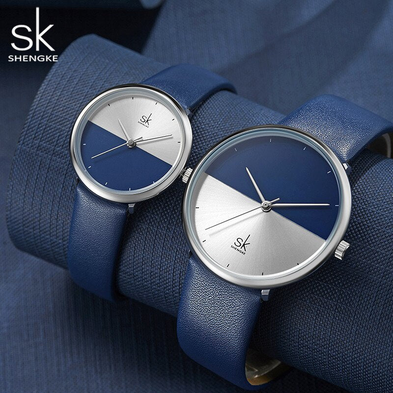 ShengKe Moda Relojes para Parejas, para Hombres y Mujeres, Casual con Correa de Cuero, Reloj de Cuarzo para Mujeres, Reloj de Vestir para Parejas, Relogios Femininos.
