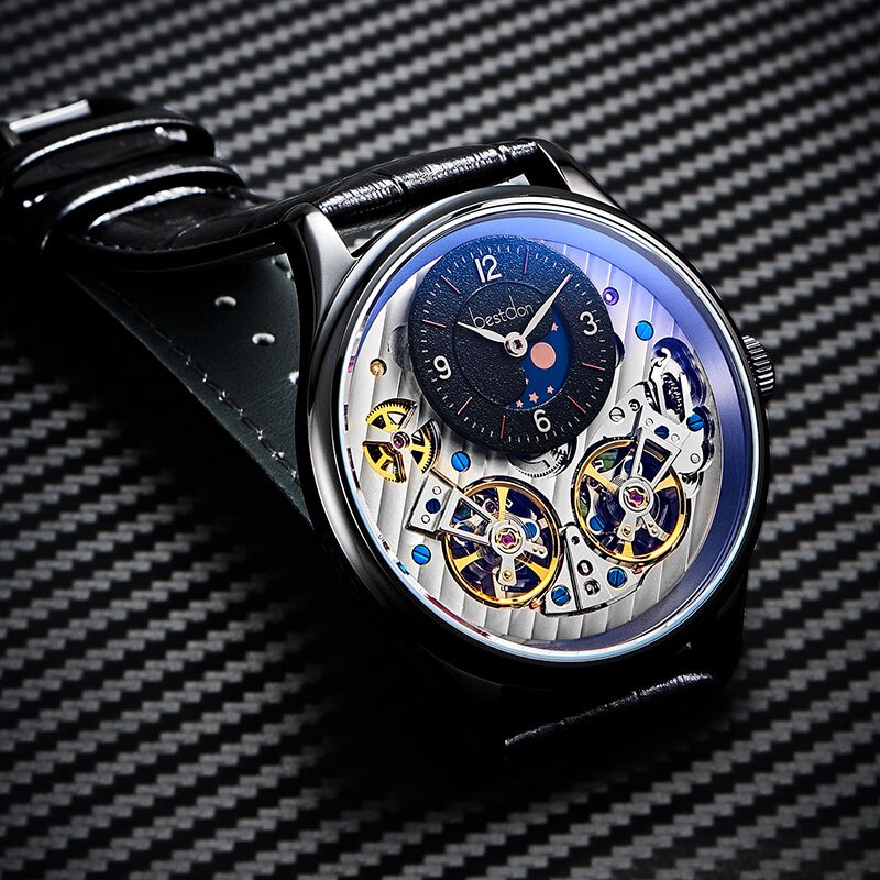 Bestdon-reloj con doble mecanismo Tourbillon para hombre, accesorio masculino de pulsera resistente al agua con mecanismo automático, complemento mecánico suizo de marca de lujo, 7164