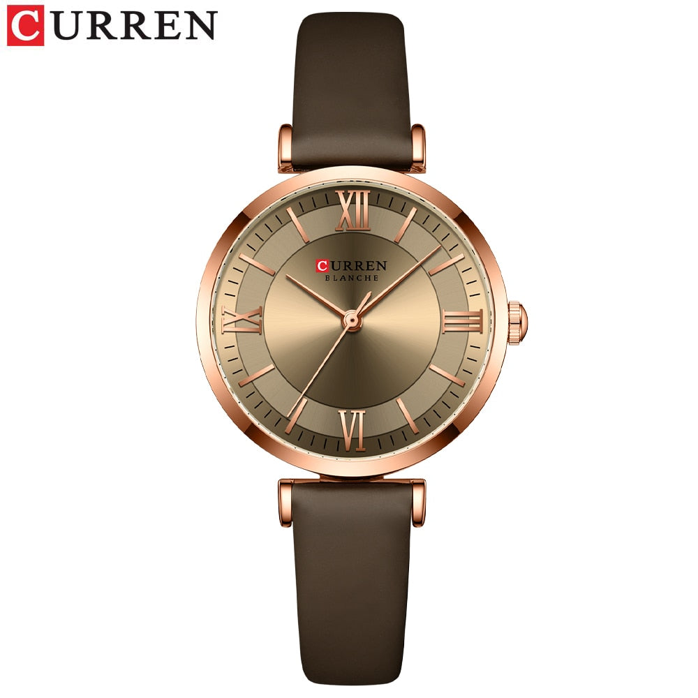 CURREN ⌚️🎁 - Un reloj de cuarzo y cuero femenino, clásico y de moda, con una caja ideal como regalo 🎀💝.