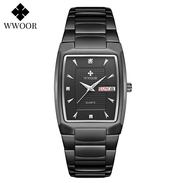 WWOOR ¡Presentamos el "Reloj Dorado de Lujo" para hombres con un nuevo diseño! Fabricado en acero inoxidable, es resistente al agua y cuenta con un calendario y mecanismo de cuarzo. ¡El complemento perfecto para cualquier ocasión! ⌚✨