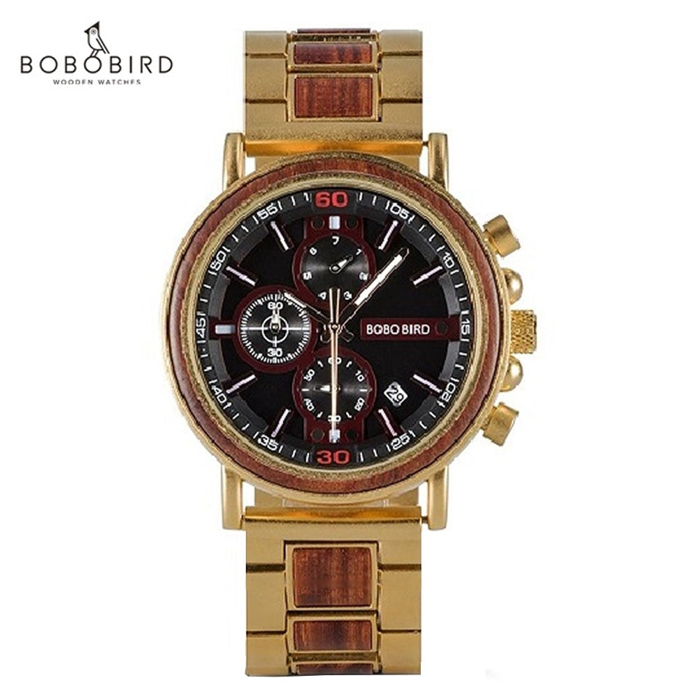 Bobo Bird-🌳reloj de cuarzo para hombre, cronógrafo de pulsera luminoso,