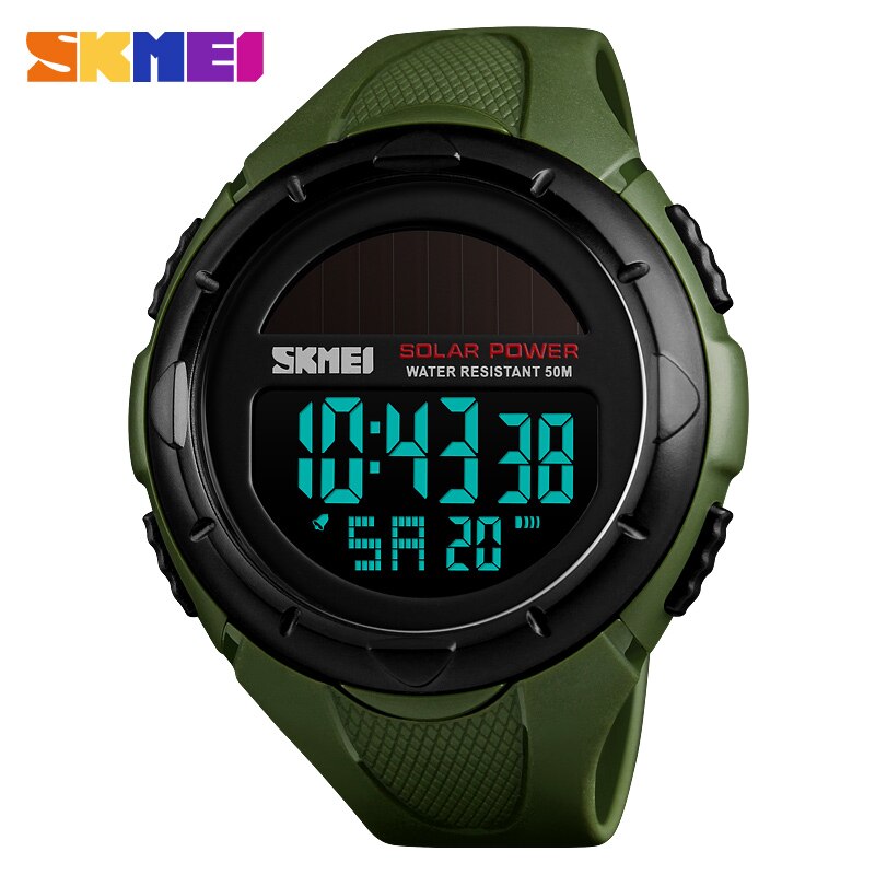 SKMEI Reloj deportivo para hombres SKMEI con energía solar, resistente al agua y con pantalla digital LED. Reloj de lujo de marca electrónica para hombres. Relogio Masculino.