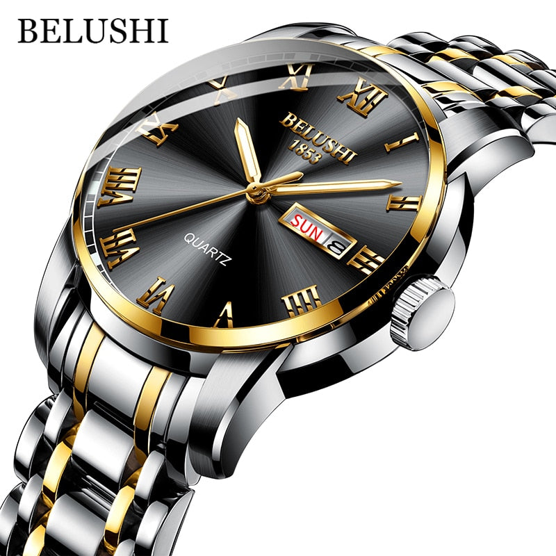 BELUSHI-Reloj de pulsera de cuarzo deportivo para hombre, cronógrafo de acero inoxidable con fecha, luminoso, resistente al agua, de lujo