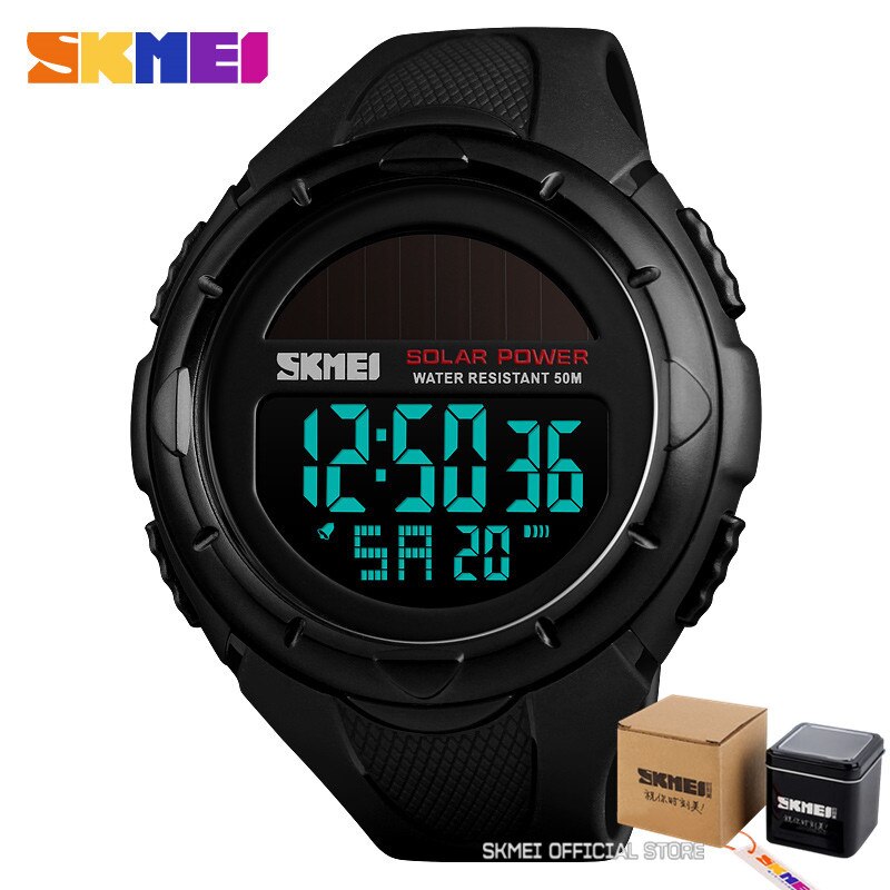 SKMEI Reloj SKMEI para hombres con luz luminosa, deportivo y digital. Funciona con energía solar, respetuoso con el medio ambiente, con alarma. Ideal para hombres, un reloj masculino y versátil. ⌚🌞🚀🔔🏃‍♂️