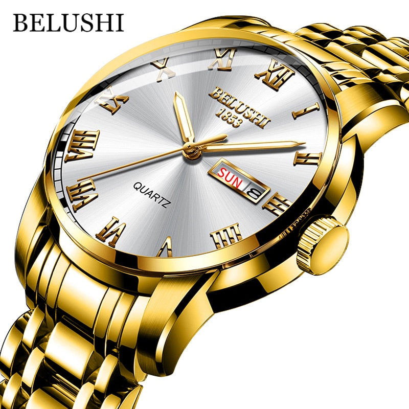 BELUSHI-Reloj de pulsera de cuarzo deportivo para hombre, cronógrafo de acero inoxidable con fecha, luminoso, resistente al agua, de lujo