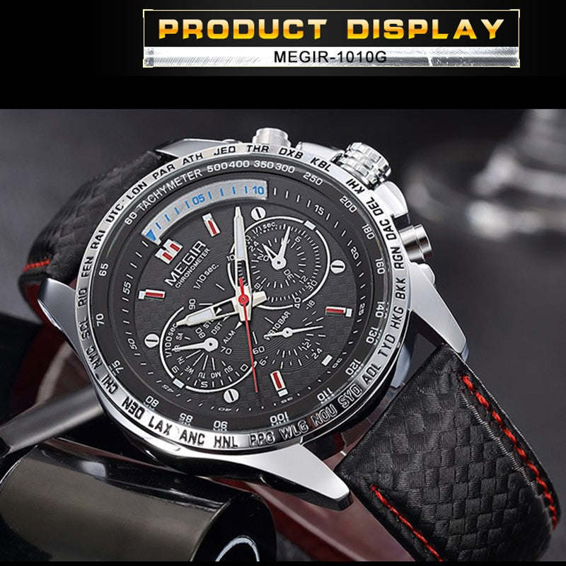MEGIR-reloj analógico de cuarzo para hombre, accesorio de pulsera resistente al agua con calendario, complemento Masculino de marca de lujo con esfera luminosa, CON CAJA