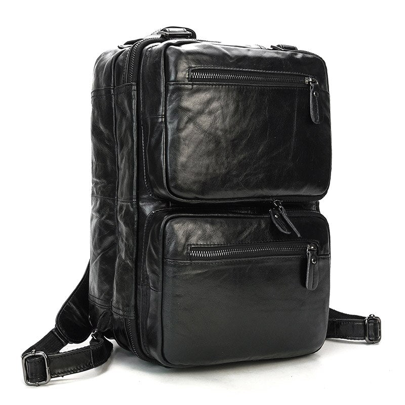 Crazy Horse Mochila De cuero genuino para ordenador porttil para hombre bolso de negocios de cuero de vaca de 3 capas