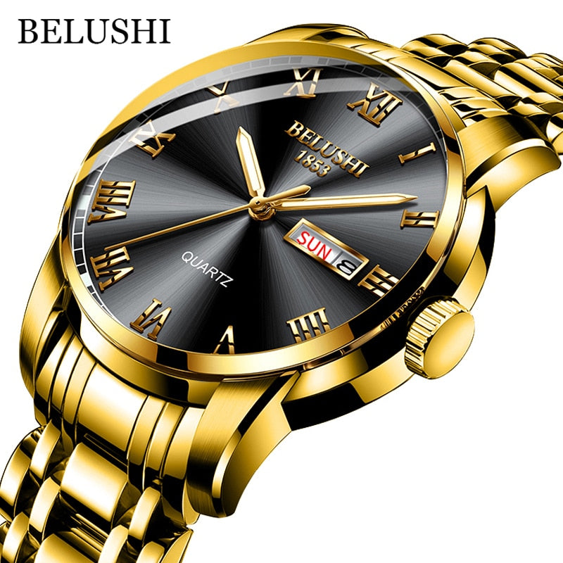BELUSHI-Reloj de pulsera de cuarzo deportivo para hombre, cronógrafo de acero inoxidable con fecha, luminoso, resistente al agua, de lujo