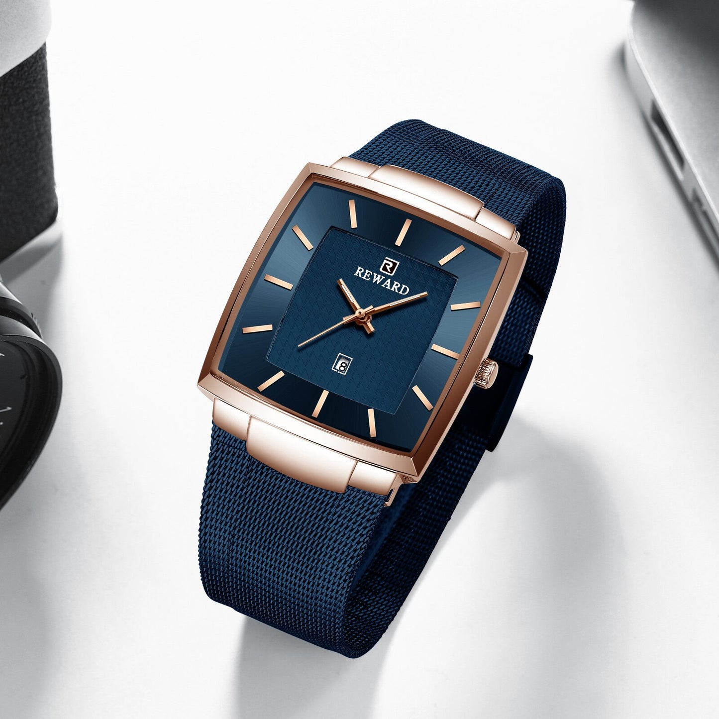 REWARD Reloj de Hombre de Marca Superior 👔 Negocio Relogio Masculino ⌚ Cuadrado de Cuarzo Reloj de Hombre 👨 Pulsera de Acero Completo 💦 Resistente al Agua. Con caja de regalo