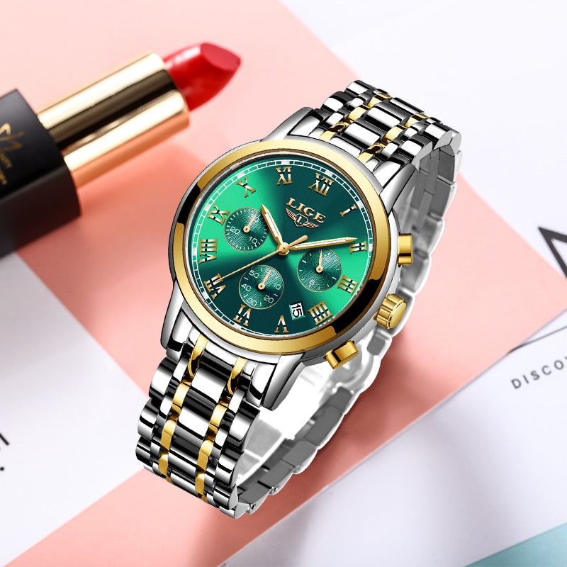 LIGE - ⌚️ Relojes de cuarzo de marca para mujer, accesorio de oro rosa, reloj de cuarzo de moda, a prueba de agua, estilo femenino. 💁‍♀️💕