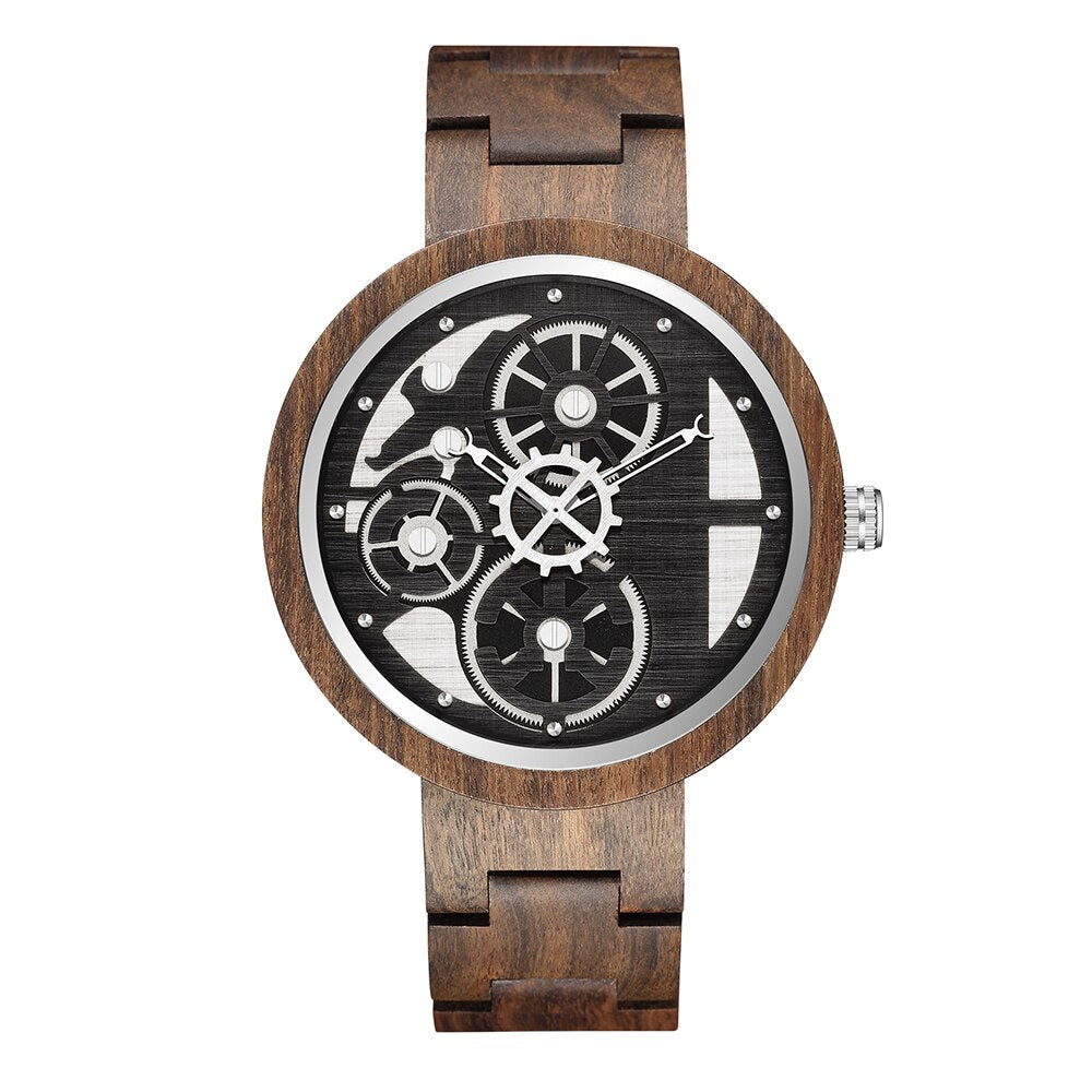 🕰️⌚️🎁 Reloj De Madera Wanlut para hombre, un impresionante cronógrafo De cuarzo con correa De Madera sólida. Su diseño creativo incorpora una única rueda De engranaje, que agrega un toque de ingenio y estilo a tu muñeca.