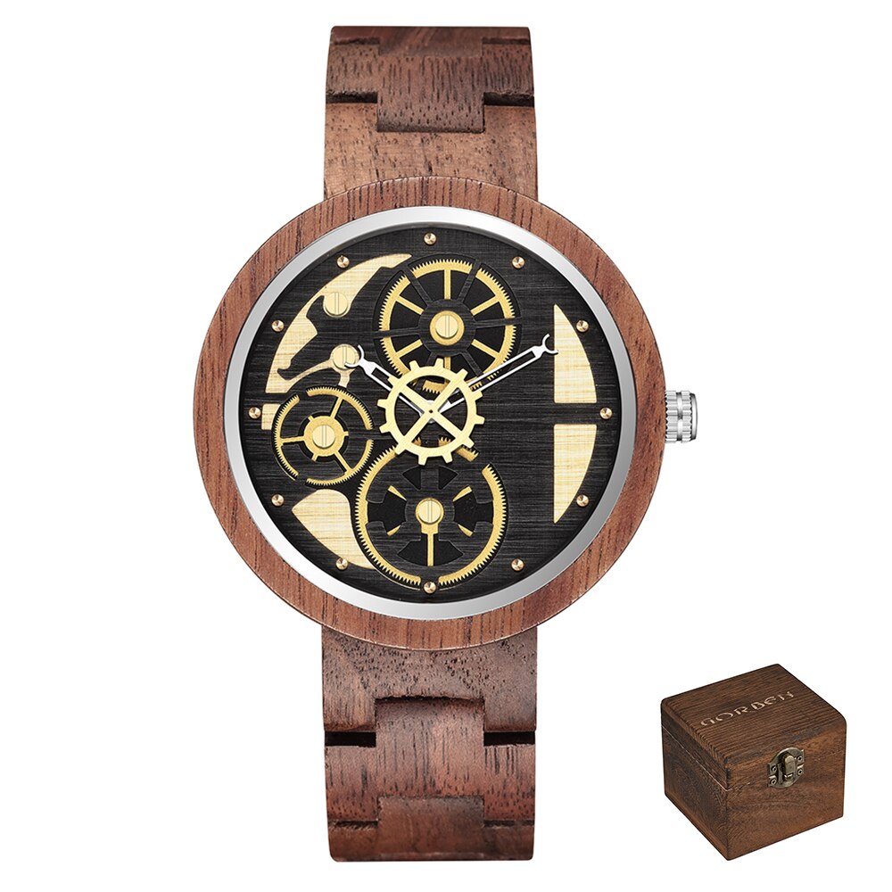 🕰️⌚️🎁 Reloj De Madera Wanlut para hombre, un impresionante cronógrafo De cuarzo con correa De Madera sólida. Su diseño creativo incorpora una única rueda De engranaje, que agrega un toque de ingenio y estilo a tu muñeca.