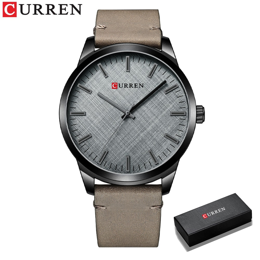 CURREN-Reloj de pulsera de cuarzo para hombre, cronógrafo clásico informal de cuero, color negro, sencillo. CON CAJA DE REGALO