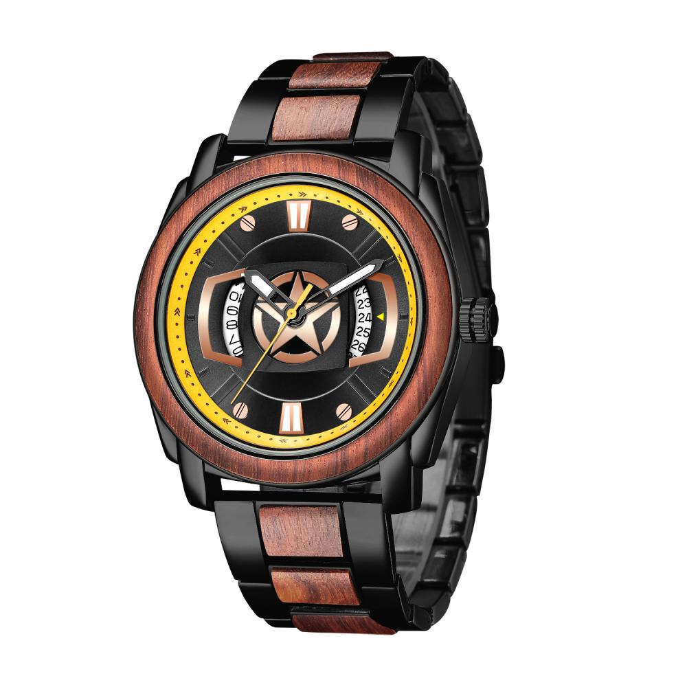 Reloj de pulsera de madera de sándalo para hombre, cronógrafo de cuarzo con calendario y fecha, correa de madera Real completa, multifunción
