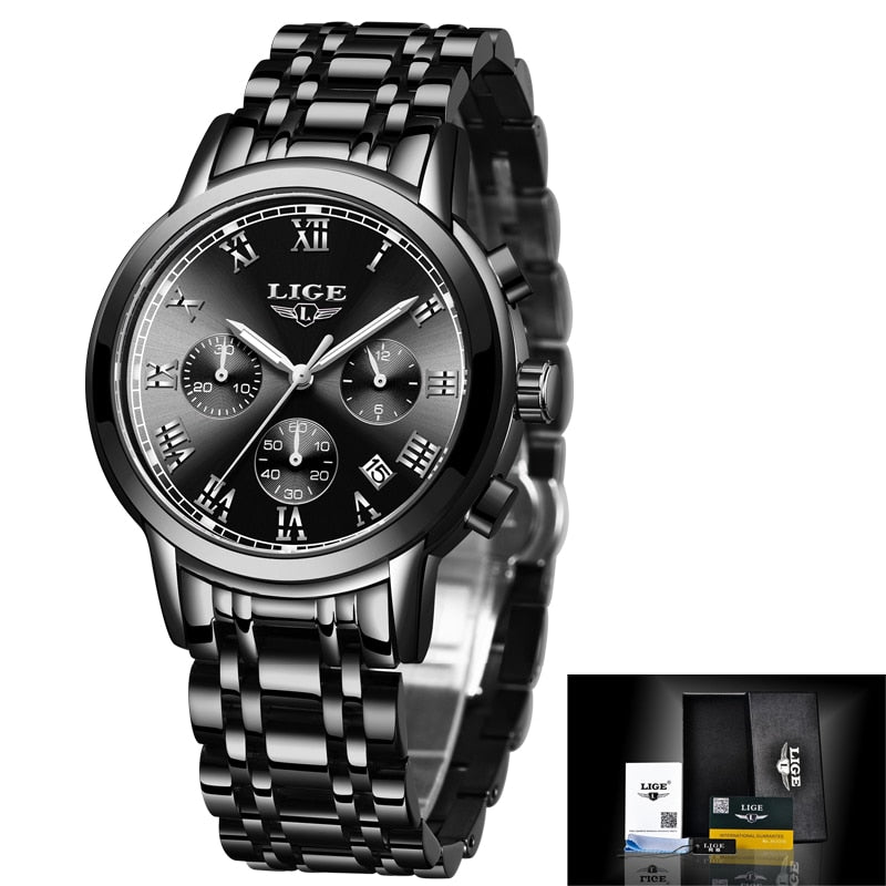 LIGE Relojes de pulsera de acero para mujer accesorio de lujo de marca superior creativo de cuarzo