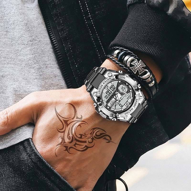 2023 LIGE Sport Men Quartz Digital Watch Creative Diving Watches Men Waterproof Alarm Watch Dual Display Clock Relogio Masculino