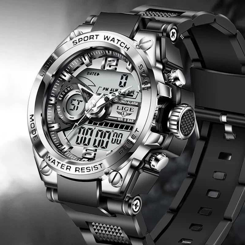 LIGE-reloj deportivo de cuarzo para hombre, cronógrafo Digital de buceo, creativo, resistente al agua, con alarma y pantalla Dual.