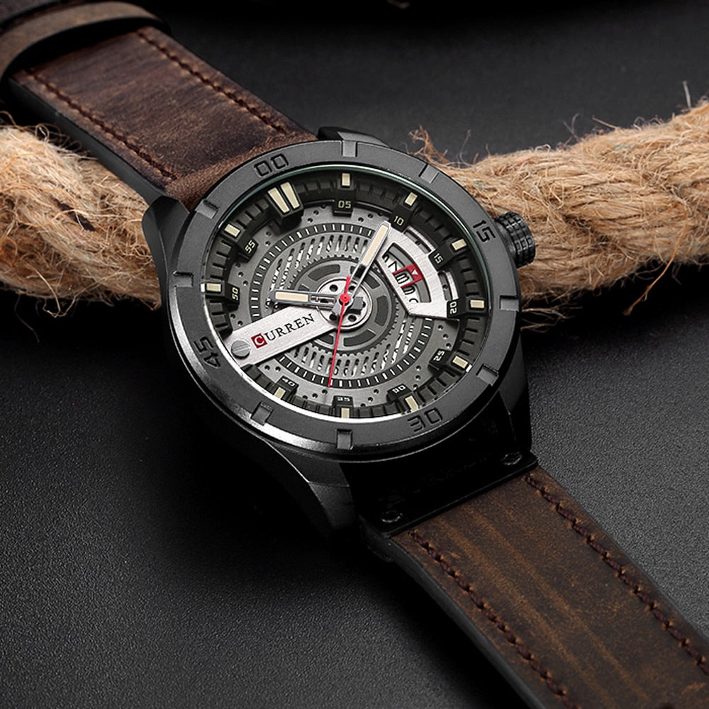 CURREN hombres relojes deportivos militares cuero. CAJA DE REGALO.