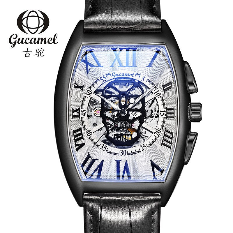 Geekthink Reloj Mecánico Automático Esqueleto Transparente para Hombres con Correa de Cuero Genuino, de Marca de Lujo, Auto Cuerda, Estilo Retro"