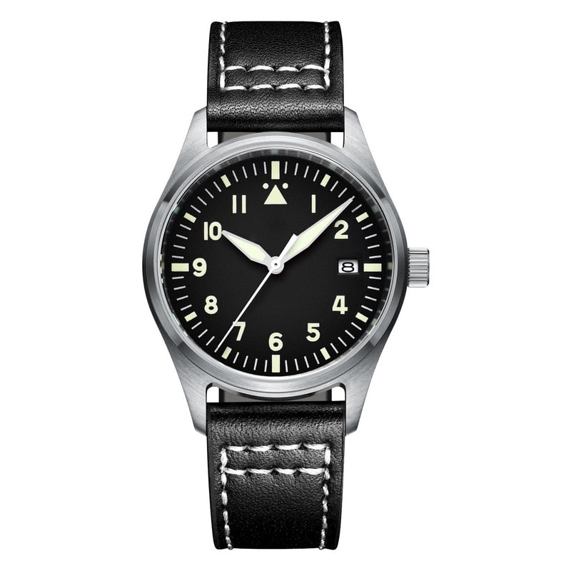 Addies Reloj de buceo mecánico para hombre, pulsera de cuero con cristal de zafiro, reloj de piloto de negocios, NH35, automático, resistente al agua hasta 200M