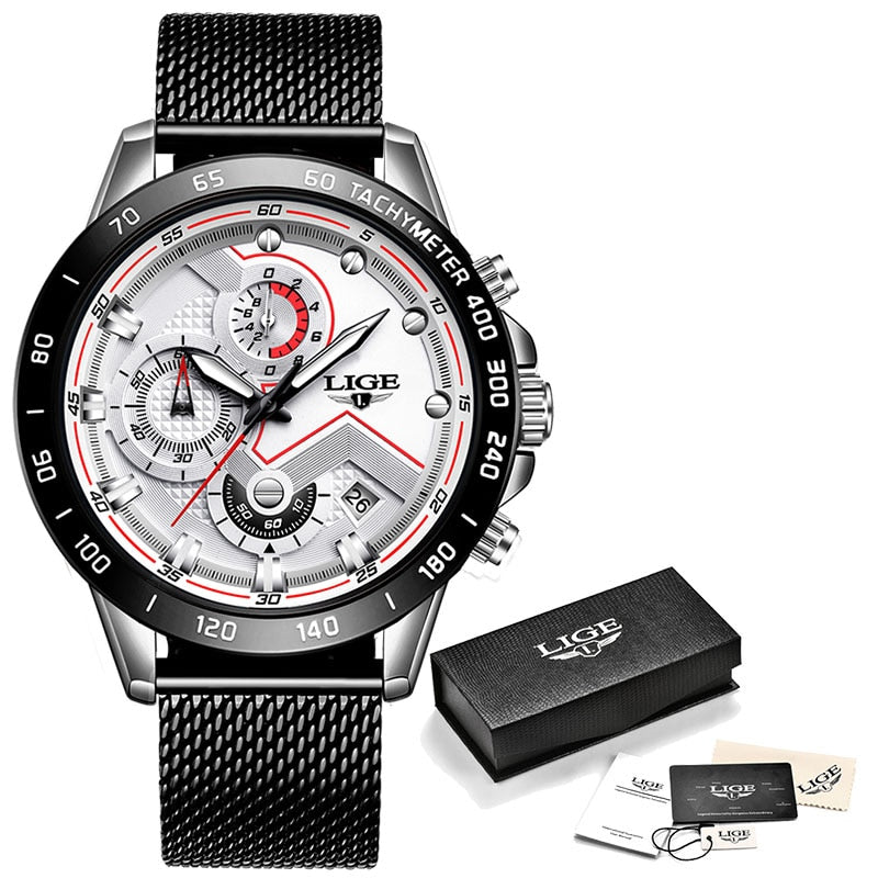 LIGE - 🕰️⌚💪 Reloj deportivo de lujo para hombres 💙💣👨  Cronógrafo de cuarzo y acero inoxidable ⏱️🔧💎  Color azul, estilo militar, a la moda 💙🎖️👨‍✈️  Resistente al agua 💧💦🌊