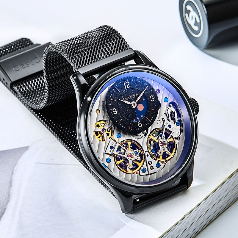 Bestdon-reloj con doble mecanismo Tourbillon para hombre, accesorio masculino de pulsera resistente al agua con mecanismo automático, complemento mecánico suizo de marca de lujo, 7164