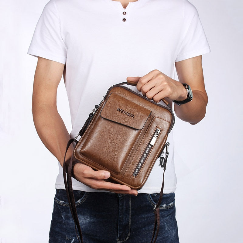 WEIXIER - Bolso de hombro multifunción para hombre, bandolera de cuero PU con amplia capacidad, bolso de mano versátil 🎒👜💼