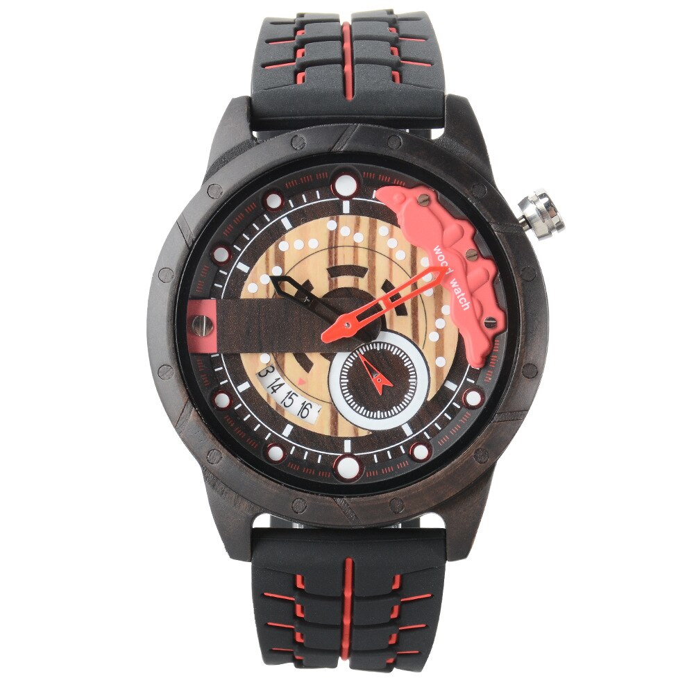 Reloj deportivo De cuarzo para hombre, cronógrafo De Madera con diseño creativo De rueda De carreras, correa De silicona suave, pantalla luminosa, Militar
