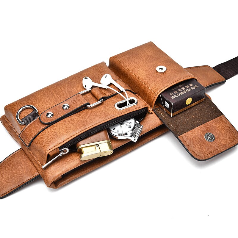WEIXIER Bolsa de cintura para hombre, de cuero PU, nuevo bolso masculino para el hombro y pecho, ideal para teléfono y viajes, bolsa de cinturón para hombre 🎒📱✈️