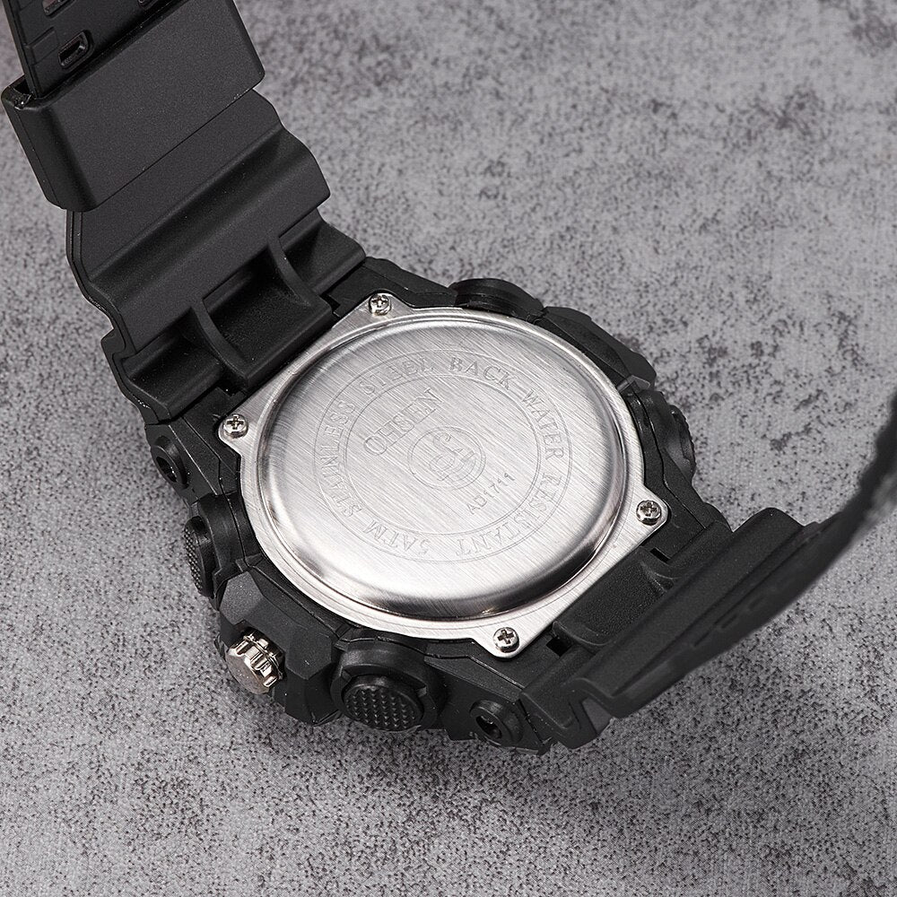 Reloj Digital de cuarzo para hombre crongrafo analgico de silicona resistente al agua de camuflaje color negro -
