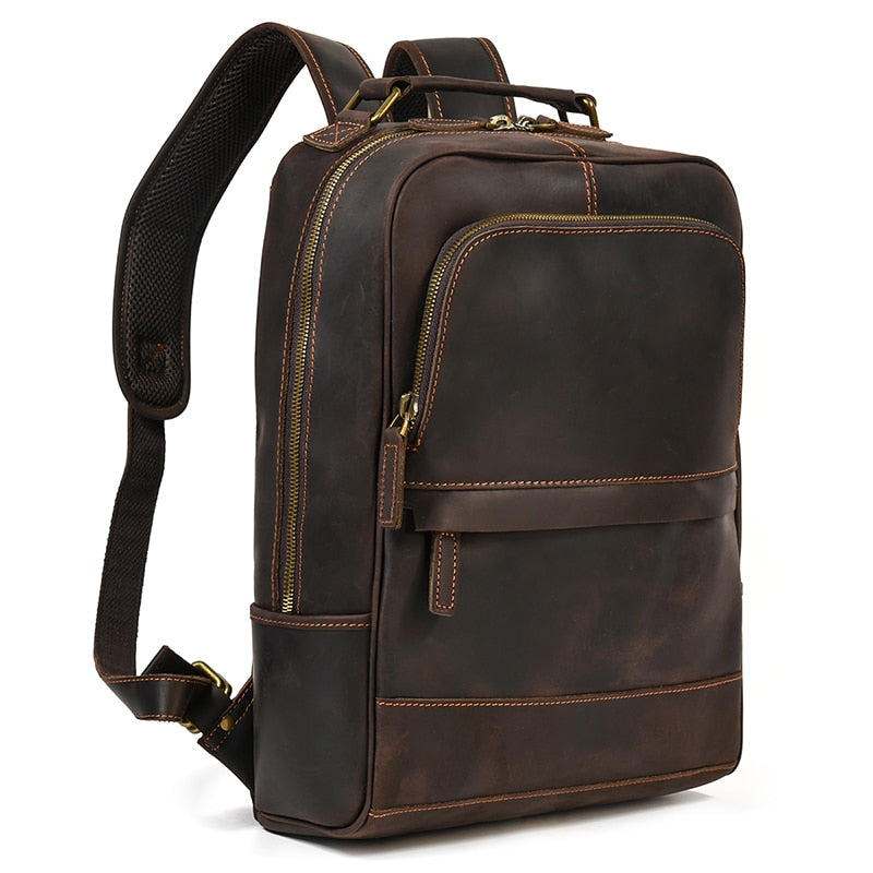 Vintage Men's Crazy Horse Leather Backpack genuine leather Retro Rucksack Large Classic Travel Backpack Big laptop computer bag