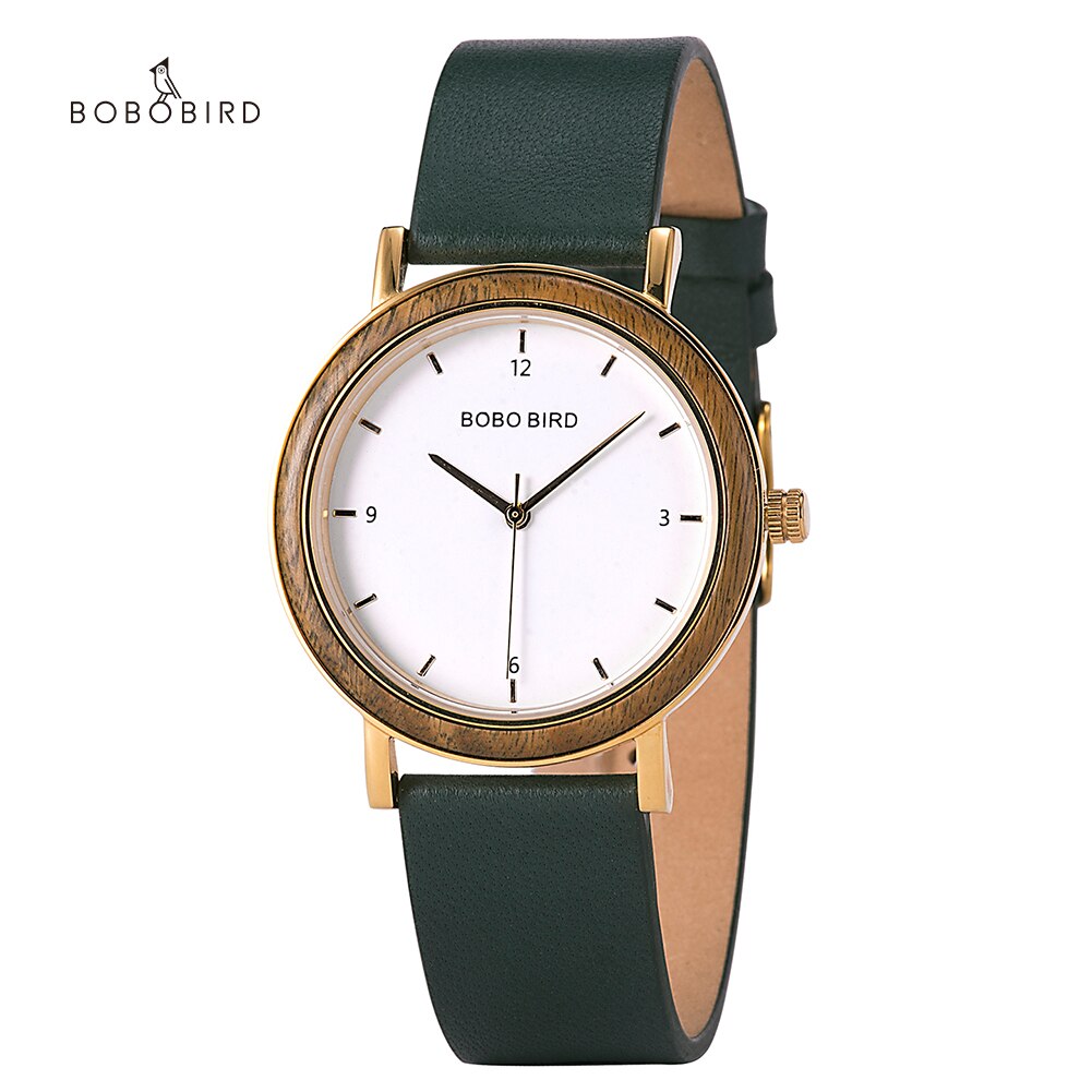 BOBO BIRD-reloj de madera ultrafino para mujer, accesorio de pulsera de cuarzo con movimiento japonés, correa de cuero auténtico, color dorado, 6,5mm