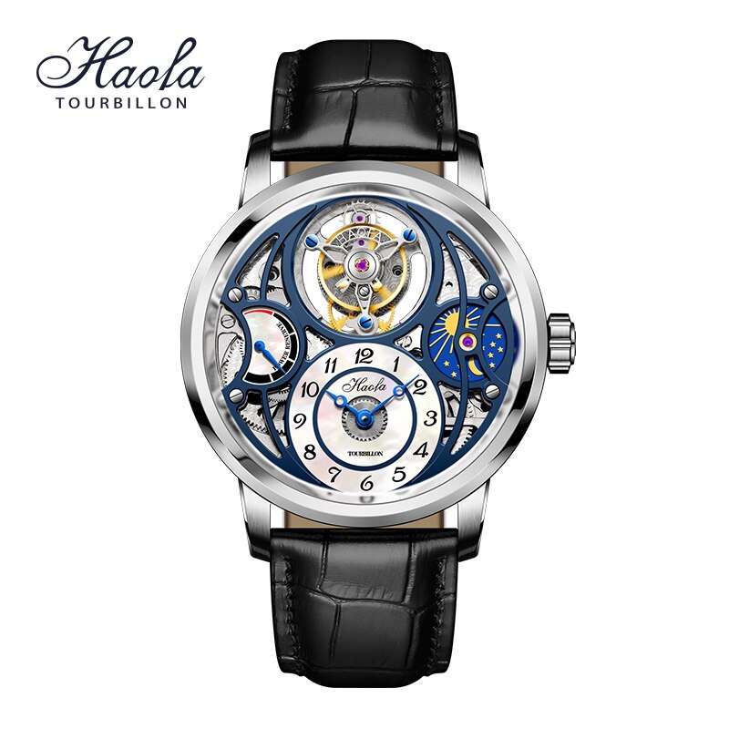 Haofa-Reloj de Tourbillon para hombre, reloj hueco de fase lunar, Manual de zafiro, resistente al agua, 60H, reserva de energía, movimiento mecánico, 1939