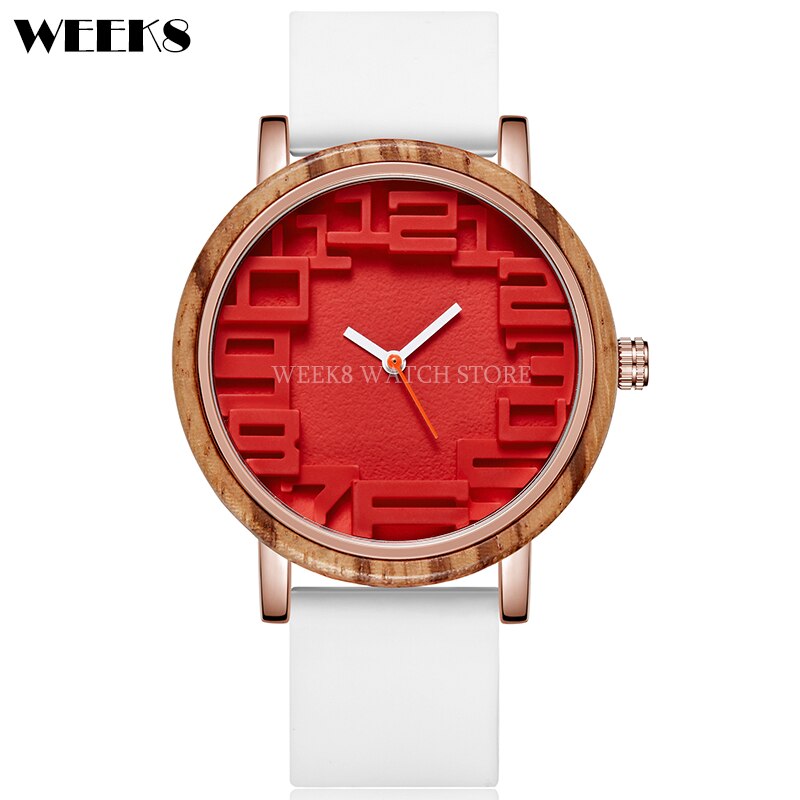 Reloj de madera de bambú para hombre y mujer, pulsera con números, banda de silicona, diseño Simple
