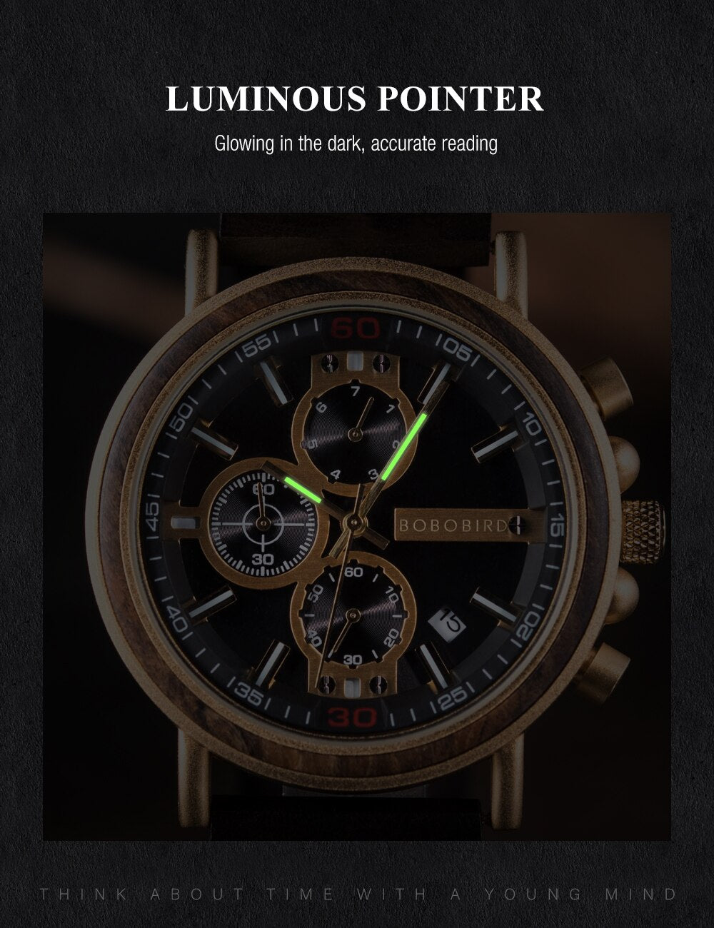 BOBOBIRD-reloj de pulsera luminoso de madera para hombre, cronógrafo masculino con caja de madera, V-S18