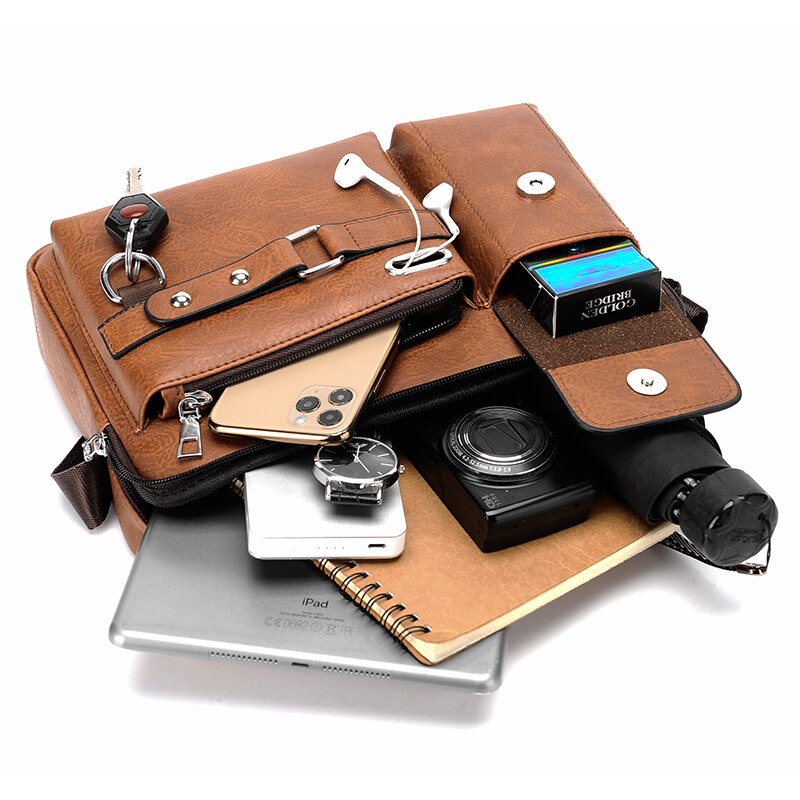 WEIXIER Bolso de hombro de moda para hombre, portátil de cuero PU, maletín de negocios, bolso de viaje cruzado para hombres de calidad, marca de bolsos para hombres 🎒👜💼