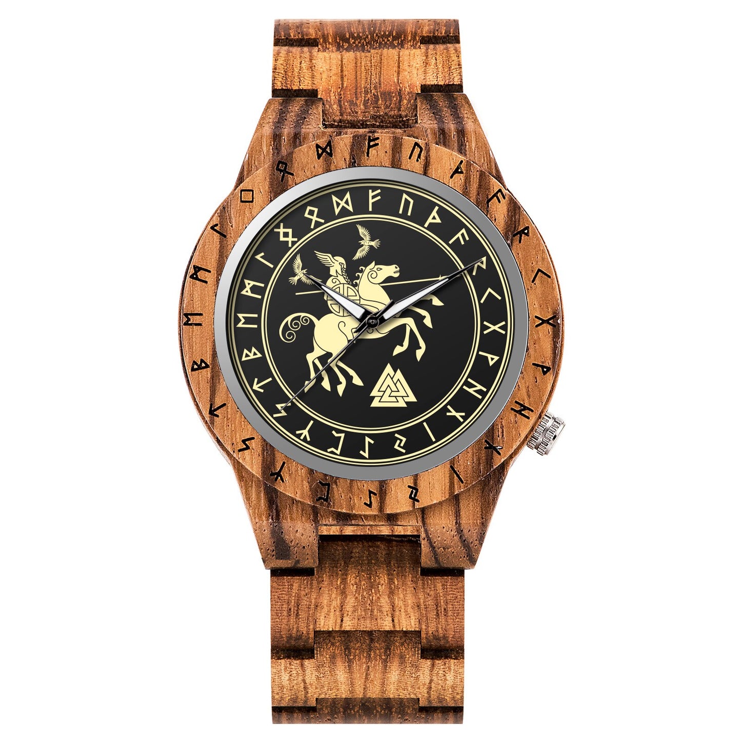 BOBO BIRD- COLECCION RUNA NORDICA  Reloj de pulsera de madera para hombre, cronógrafo de cuarzo con círculo rúnico, timón dorado, Vegvisir, a la moda, gran caja de regalo