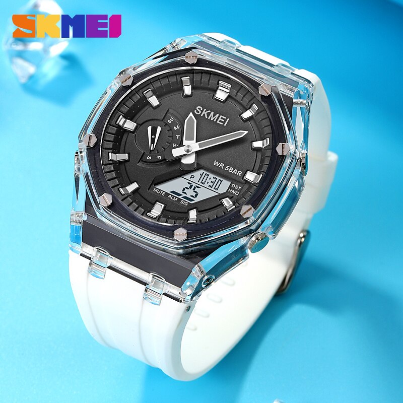 SKMEI Con cuenta regresiva, cronómetro, luz LED y movimiento electrónico. Un reloj de pulsera con 5 alarmas y dos zonas horarias digitales. ⌚🔥
