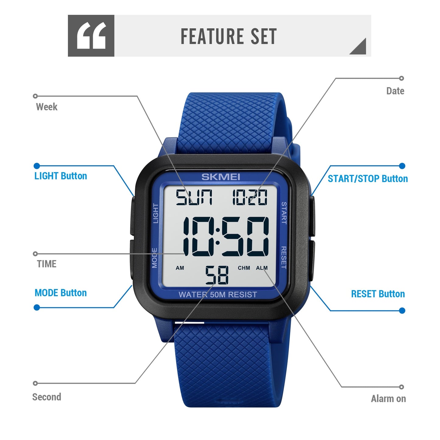SKMEI Reloj Deportivo Digital SKMEI resistente al agua 5Bar con Cronómetro, Multifunción y Luz de Fondo. Reloj Deportivo para Hombres. ⌚️💧🏃‍♂️