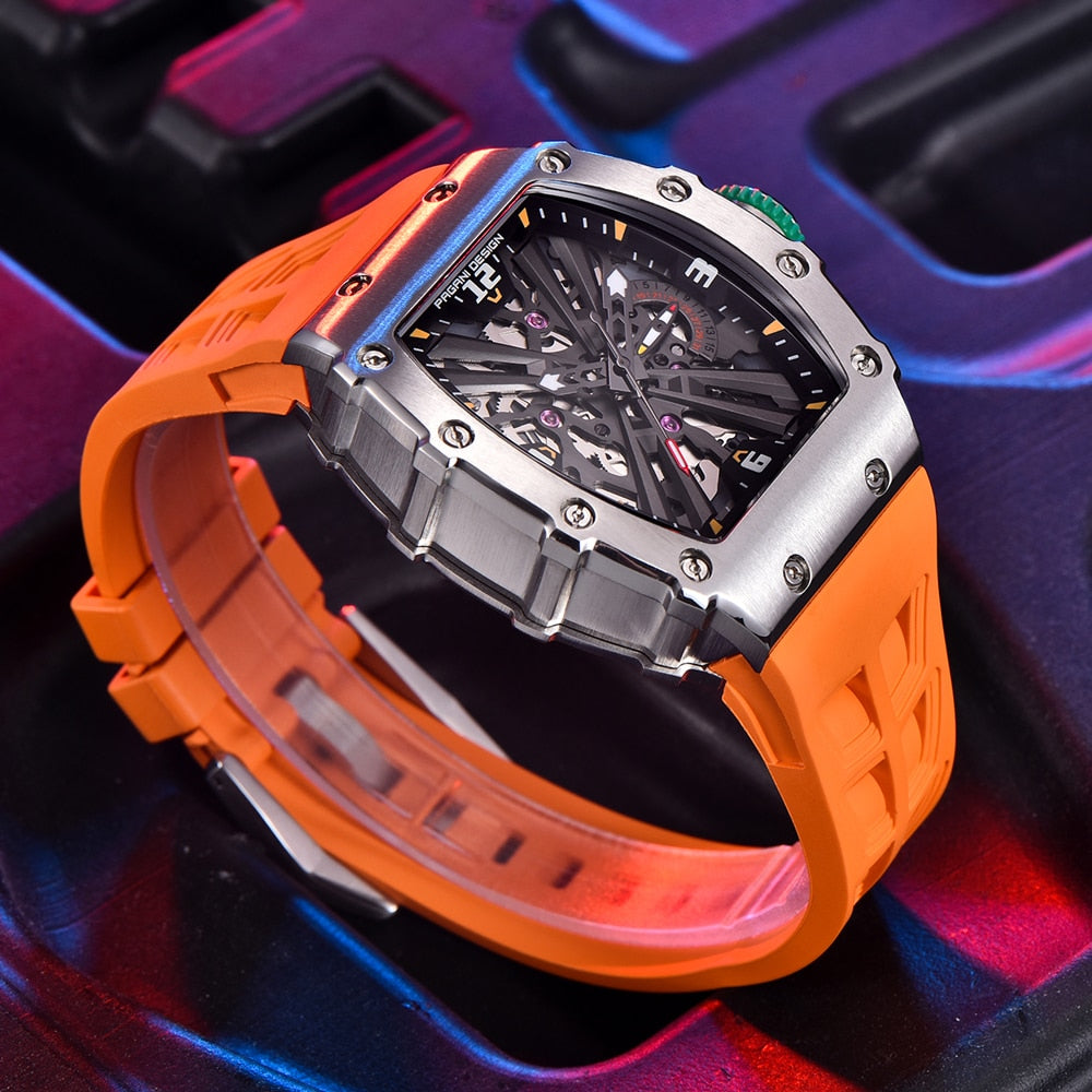 PAGANI DESIGN-Reloj de pulsera de cuarzo para hombre, cronógrafo de lujo con forma de barril, resistente al agua, con espejo de zafiro luminoso de silicona VH65, 2023