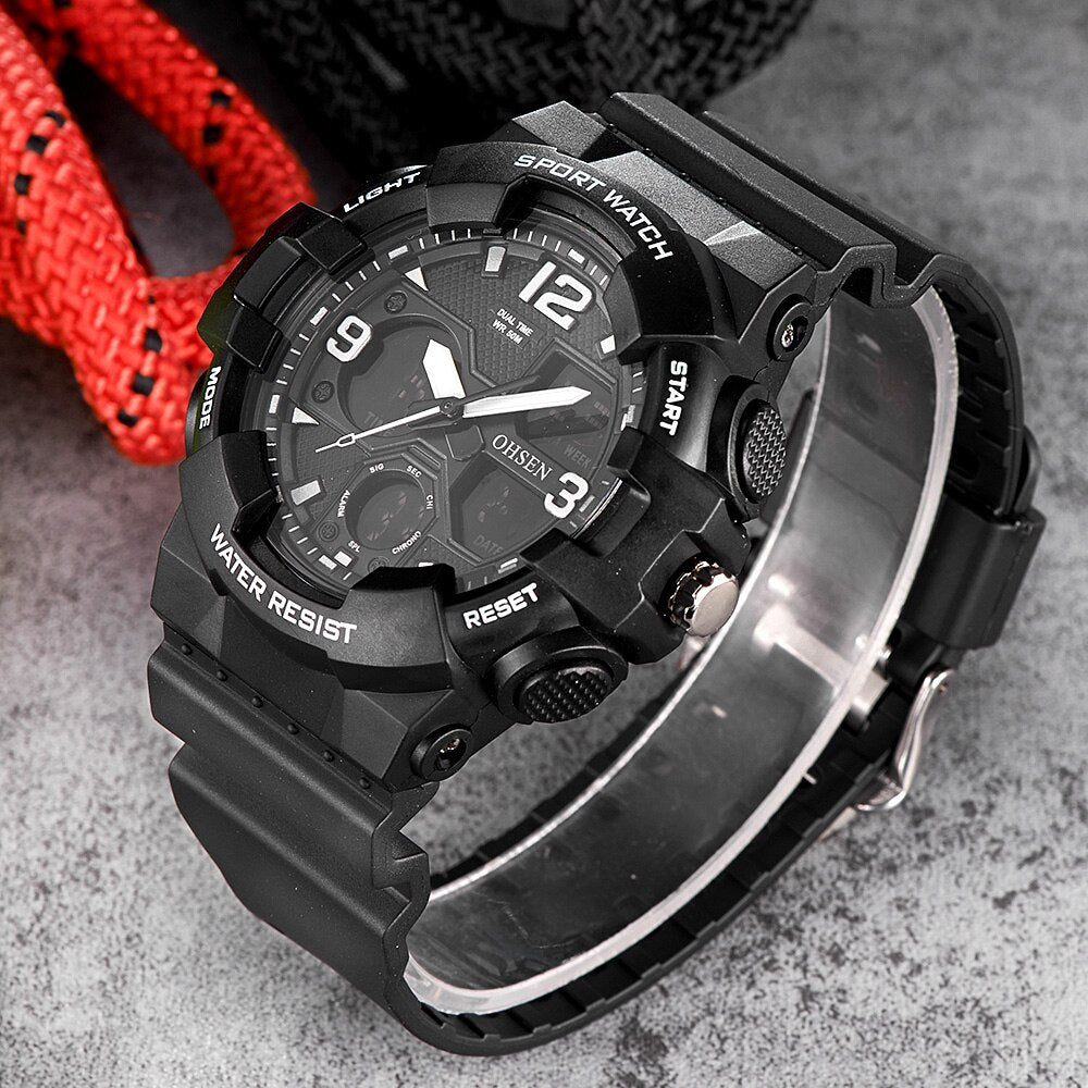OHSEN relojes digitales de cuarzo para hombre cronógrafo analógico de silicona resistente al agua