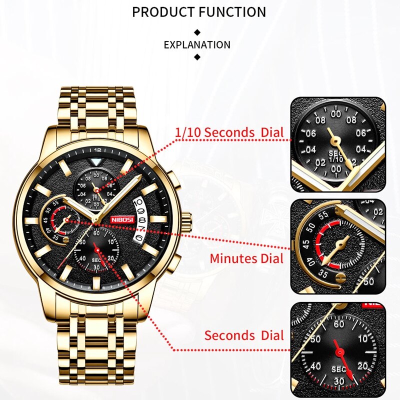 Nibosi-reloj Deportivo De Cuarzo Para Hombre Crongrafo Militar De Acero