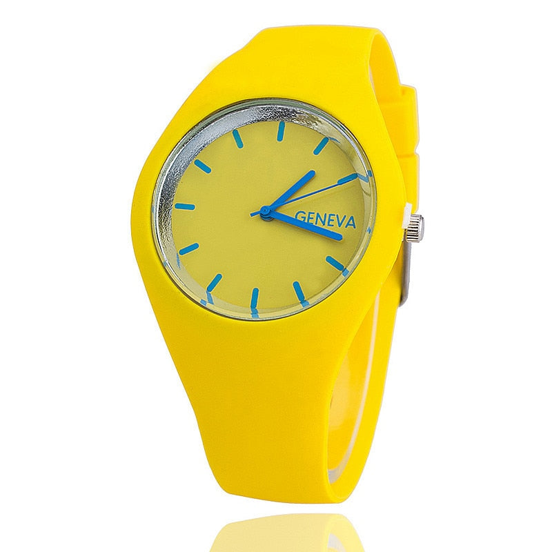 GENEVA Reloj ultrafino con correa de silicona para hombre y mujer, cronógrafo de pulsera de gelatina, Color crema, regalo de moda